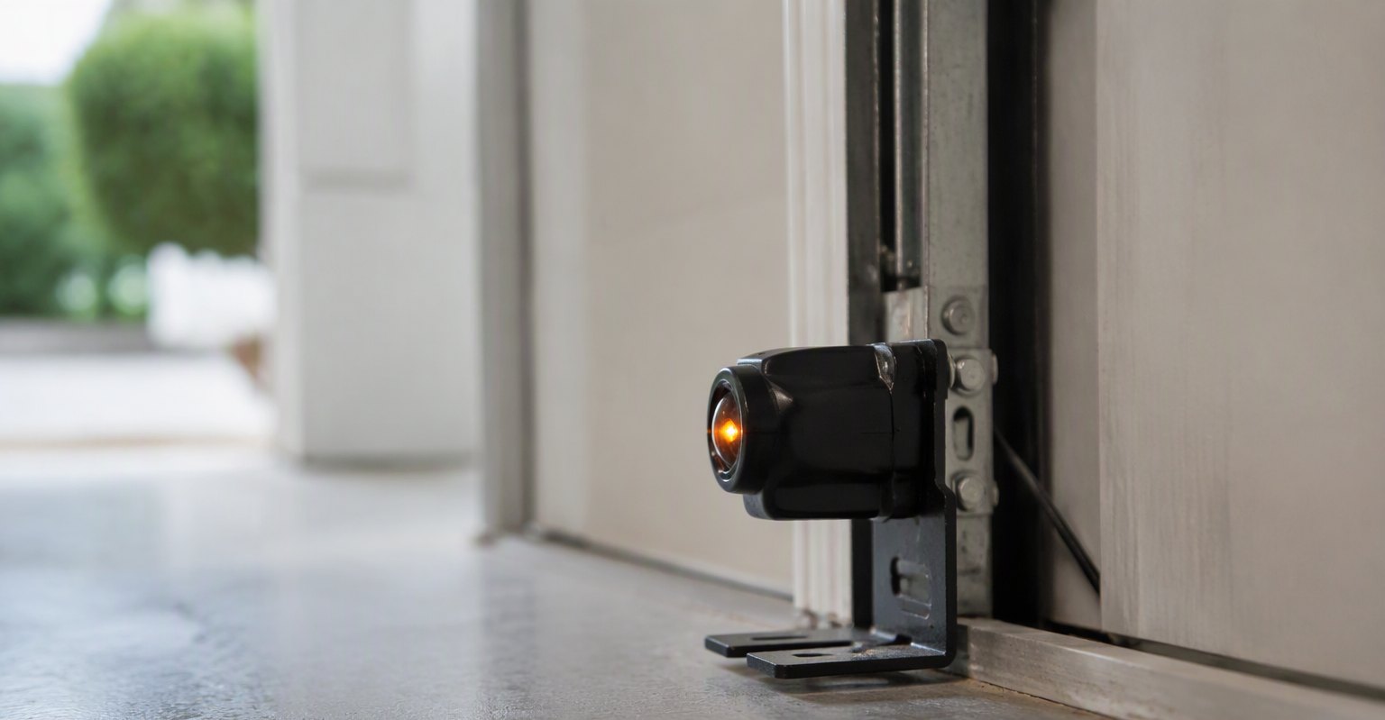 Garage door safety sensor with glowing LED