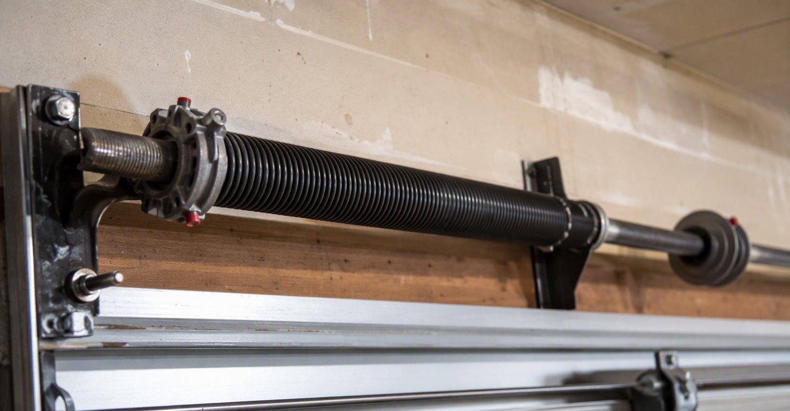 Torsion spring assembly above a garage door